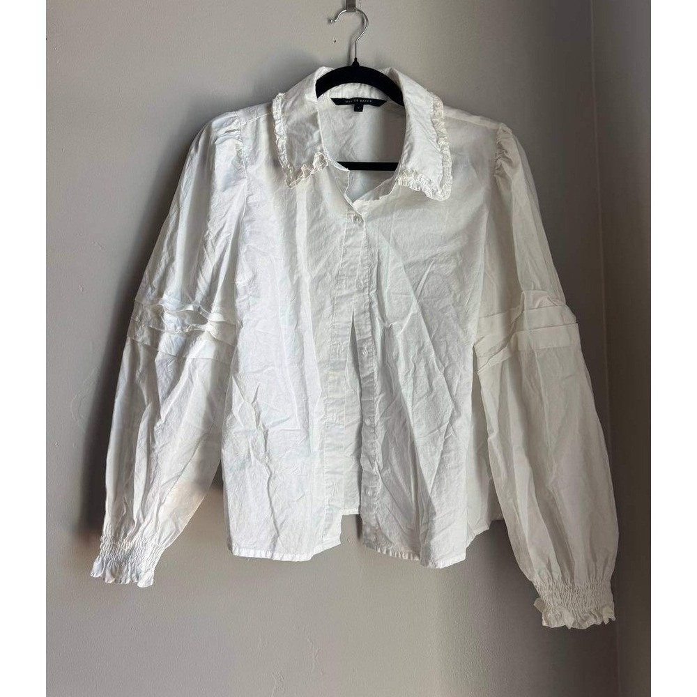 Walter Baker White Puff Sleeve Ruffle Blouse Cotton Coquette Cottagecore Prairie